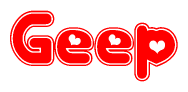 The image is a clipart featuring the word Geep written in a stylized font with a heart shape replacing inserted into the center of each letter. The color scheme of the text and hearts is red with a light outline.
