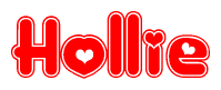 The image is a clipart featuring the word Hollie written in a stylized font with a heart shape replacing inserted into the center of each letter. The color scheme of the text and hearts is red with a light outline.