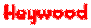 The image displays the word Heywood written in a stylized red font with hearts inside the letters.