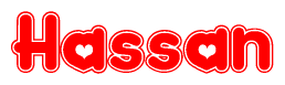 The image displays the word Hassan written in a stylized red font with hearts inside the letters.