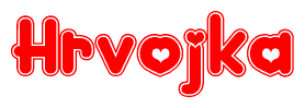 The image is a clipart featuring the word Hrvojka written in a stylized font with a heart shape replacing inserted into the center of each letter. The color scheme of the text and hearts is red with a light outline.