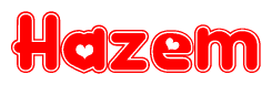 The image is a clipart featuring the word Hazem written in a stylized font with a heart shape replacing inserted into the center of each letter. The color scheme of the text and hearts is red with a light outline.