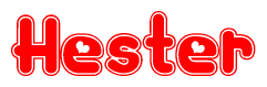 The image is a clipart featuring the word Hester written in a stylized font with a heart shape replacing inserted into the center of each letter. The color scheme of the text and hearts is red with a light outline.