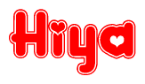 The image is a clipart featuring the word Hiya written in a stylized font with a heart shape replacing inserted into the center of each letter. The color scheme of the text and hearts is red with a light outline.
