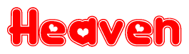 The image displays the word Heaven written in a stylized red font with hearts inside the letters.