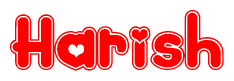 The image displays the word Harish written in a stylized red font with hearts inside the letters.