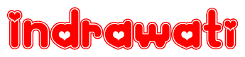 The image displays the word Indrawati written in a stylized red font with hearts inside the letters.