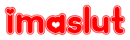 The image displays the word Imaslut written in a stylized red font with hearts inside the letters.