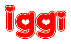 The image is a clipart featuring the word Iggi written in a stylized font with a heart shape replacing inserted into the center of each letter. The color scheme of the text and hearts is red with a light outline.