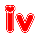 The image is a red and white graphic with the word Iv written in a decorative script. Each letter in  is contained within its own outlined bubble-like shape. Inside each letter, there is a white heart symbol.