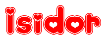 The image displays the word Isidor written in a stylized red font with hearts inside the letters.