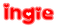 The image is a clipart featuring the word Ingie written in a stylized font with a heart shape replacing inserted into the center of each letter. The color scheme of the text and hearts is red with a light outline.