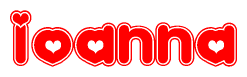 The image is a clipart featuring the word Ioanna written in a stylized font with a heart shape replacing inserted into the center of each letter. The color scheme of the text and hearts is red with a light outline.