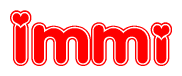 The image is a clipart featuring the word Immi written in a stylized font with a heart shape replacing inserted into the center of each letter. The color scheme of the text and hearts is red with a light outline.