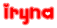 The image is a clipart featuring the word Iryna written in a stylized font with a heart shape replacing inserted into the center of each letter. The color scheme of the text and hearts is red with a light outline.