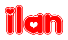 The image is a clipart featuring the word Ilan written in a stylized font with a heart shape replacing inserted into the center of each letter. The color scheme of the text and hearts is red with a light outline.
