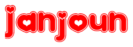 The image is a clipart featuring the word Janjoun written in a stylized font with a heart shape replacing inserted into the center of each letter. The color scheme of the text and hearts is red with a light outline.