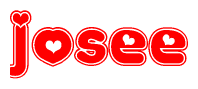 The image is a clipart featuring the word Josee written in a stylized font with a heart shape replacing inserted into the center of each letter. The color scheme of the text and hearts is red with a light outline.