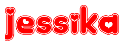 The image displays the word Jessika written in a stylized red font with hearts inside the letters.