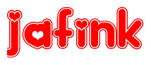The image displays the word Jafink written in a stylized red font with hearts inside the letters.
