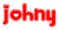 The image is a clipart featuring the word Johny written in a stylized font with a heart shape replacing inserted into the center of each letter. The color scheme of the text and hearts is red with a light outline.