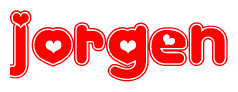 The image displays the word Jorgen written in a stylized red font with hearts inside the letters.