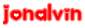 The image displays the word Jonalvin written in a stylized red font with hearts inside the letters.