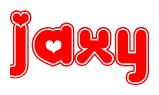 The image displays the word Jaxy written in a stylized red font with hearts inside the letters.