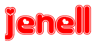 The image is a clipart featuring the word Jenell written in a stylized font with a heart shape replacing inserted into the center of each letter. The color scheme of the text and hearts is red with a light outline.