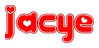 The image is a clipart featuring the word Jacye written in a stylized font with a heart shape replacing inserted into the center of each letter. The color scheme of the text and hearts is red with a light outline.