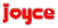 The image is a clipart featuring the word Joyce written in a stylized font with a heart shape replacing inserted into the center of each letter. The color scheme of the text and hearts is red with a light outline.