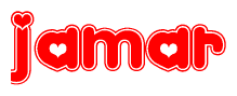The image displays the word Jamar written in a stylized red font with hearts inside the letters.