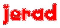 The image displays the word Jerad written in a stylized red font with hearts inside the letters.