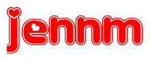The image is a clipart featuring the word Jennm written in a stylized font with a heart shape replacing inserted into the center of each letter. The color scheme of the text and hearts is red with a light outline.