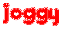 The image is a clipart featuring the word Joggy written in a stylized font with a heart shape replacing inserted into the center of each letter. The color scheme of the text and hearts is red with a light outline.