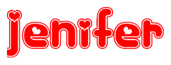 The image displays the word Jenifer written in a stylized red font with hearts inside the letters.