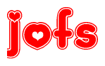 The image is a clipart featuring the word Jofs written in a stylized font with a heart shape replacing inserted into the center of each letter. The color scheme of the text and hearts is red with a light outline.