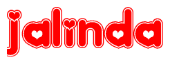 The image displays the word Jalinda written in a stylized red font with hearts inside the letters.