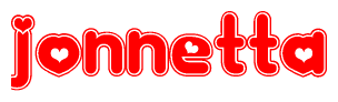 The image is a clipart featuring the word Jonnetta written in a stylized font with a heart shape replacing inserted into the center of each letter. The color scheme of the text and hearts is red with a light outline.