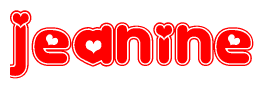 The image is a clipart featuring the word Jeanine written in a stylized font with a heart shape replacing inserted into the center of each letter. The color scheme of the text and hearts is red with a light outline.