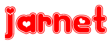 The image displays the word Jarnet written in a stylized red font with hearts inside the letters.