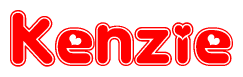 The image is a clipart featuring the word Kenzie written in a stylized font with a heart shape replacing inserted into the center of each letter. The color scheme of the text and hearts is red with a light outline.
