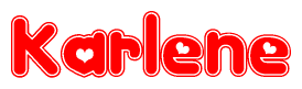The image is a clipart featuring the word Karlene written in a stylized font with a heart shape replacing inserted into the center of each letter. The color scheme of the text and hearts is red with a light outline.