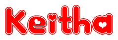 The image is a clipart featuring the word Keitha written in a stylized font with a heart shape replacing inserted into the center of each letter. The color scheme of the text and hearts is red with a light outline.