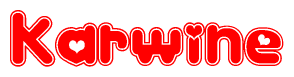 The image is a clipart featuring the word Karwine written in a stylized font with a heart shape replacing inserted into the center of each letter. The color scheme of the text and hearts is red with a light outline.