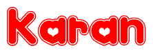 The image displays the word Karan written in a stylized red font with hearts inside the letters.