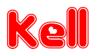 The image is a clipart featuring the word Kell written in a stylized font with a heart shape replacing inserted into the center of each letter. The color scheme of the text and hearts is red with a light outline.