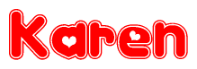 The image displays the word Karen written in a stylized red font with hearts inside the letters.