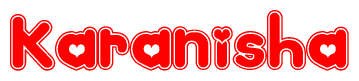 The image displays the word Karanisha written in a stylized red font with hearts inside the letters.