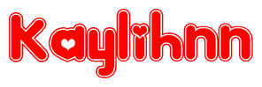 The image is a clipart featuring the word Kaylihnn written in a stylized font with a heart shape replacing inserted into the center of each letter. The color scheme of the text and hearts is red with a light outline.